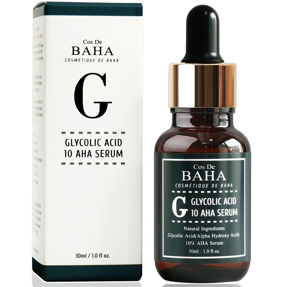 Cos De BAHA G Glycolic Acid 10% AHA Serum, exfolierendes Peeling-Serum für glatte Haut, 30 ml.