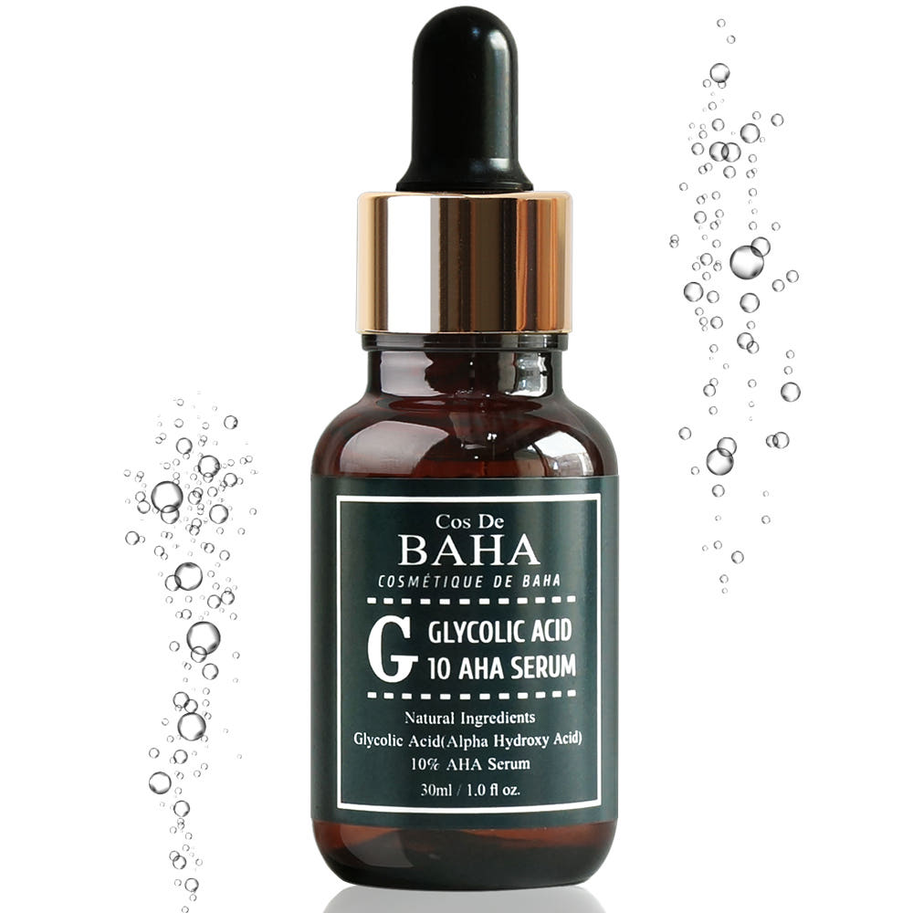 Cos De BAHA Glycolic Acid 10% AHA Serum, exfolierendes Peeling-Serum für glatte Haut, 30 ml