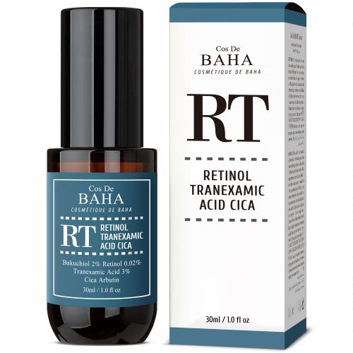 Cos De BAHA RT Retinol 0,02% + Tranexamsäure & Bakuchiol Serum 30 ml, aufhellendes Anti-Aging Serum, Flasche mit Dosierer