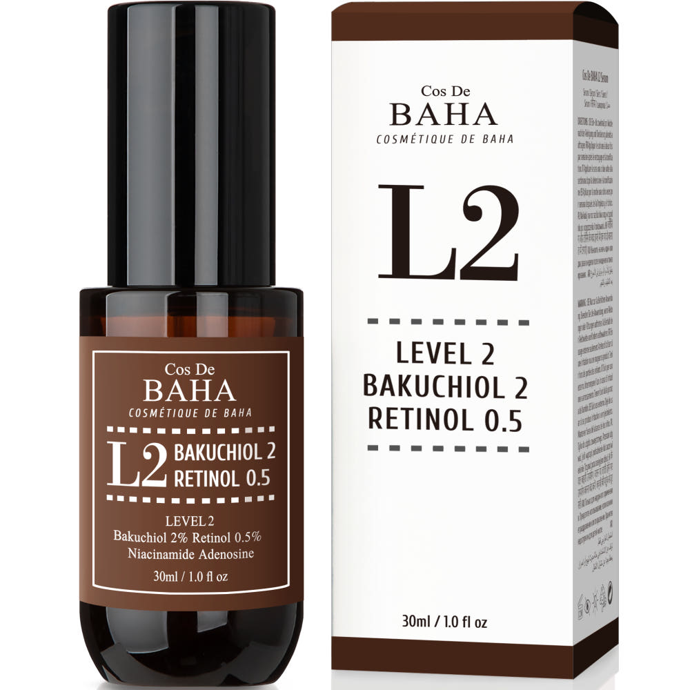 Cos De BAHA L2 Bakuchiol 2% + Retinol 0,5% Serum in 30 ml Flasche, Anti-Aging Serum für mittlere Hautpflege