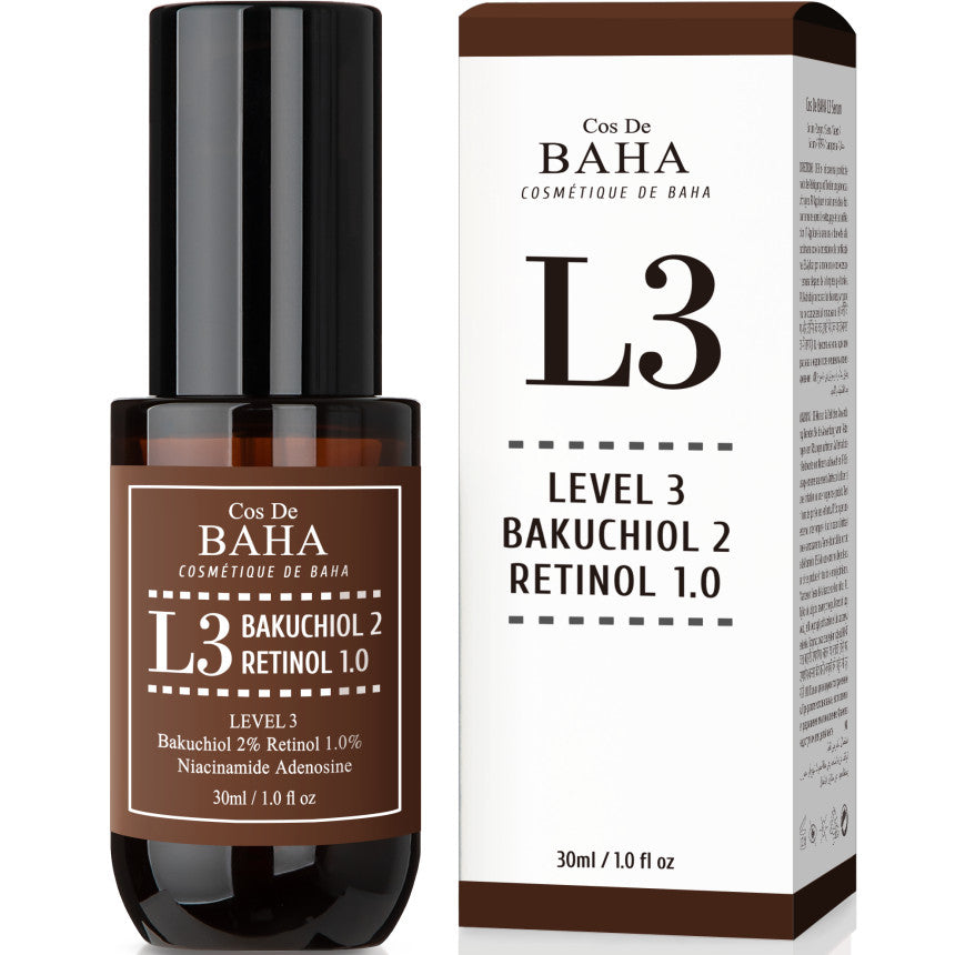 Cos De BAHA L3 Bakuchiol 2% + Retinol 1% Serum in 30 ml Flasche, intensives Anti-Aging Serum mit Hautpflegewirkung