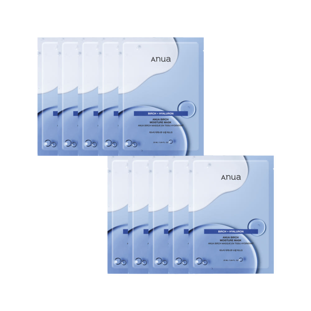 Anua Birch Moisture Mask Feuchtigkeitsmaske mit Birkenextrakt, 10 Stück, entspannende Tuchmasken für die Gesichtspflege