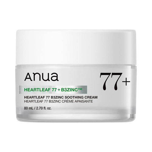 Anua Heartleaf 77 B3Zinc beruhigende Creme für unreine Haut, 80 ml, in weißer Verpackung mit Creme-Topf und Produktbeschreibung