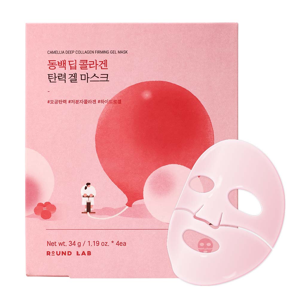 Round Lab Camellia Deep Collagen Gesichtsmaske, hydrogel, straffend, 34 g, 4 Stück, feuchtigkeitsspendende Kollagen-Gelmaske