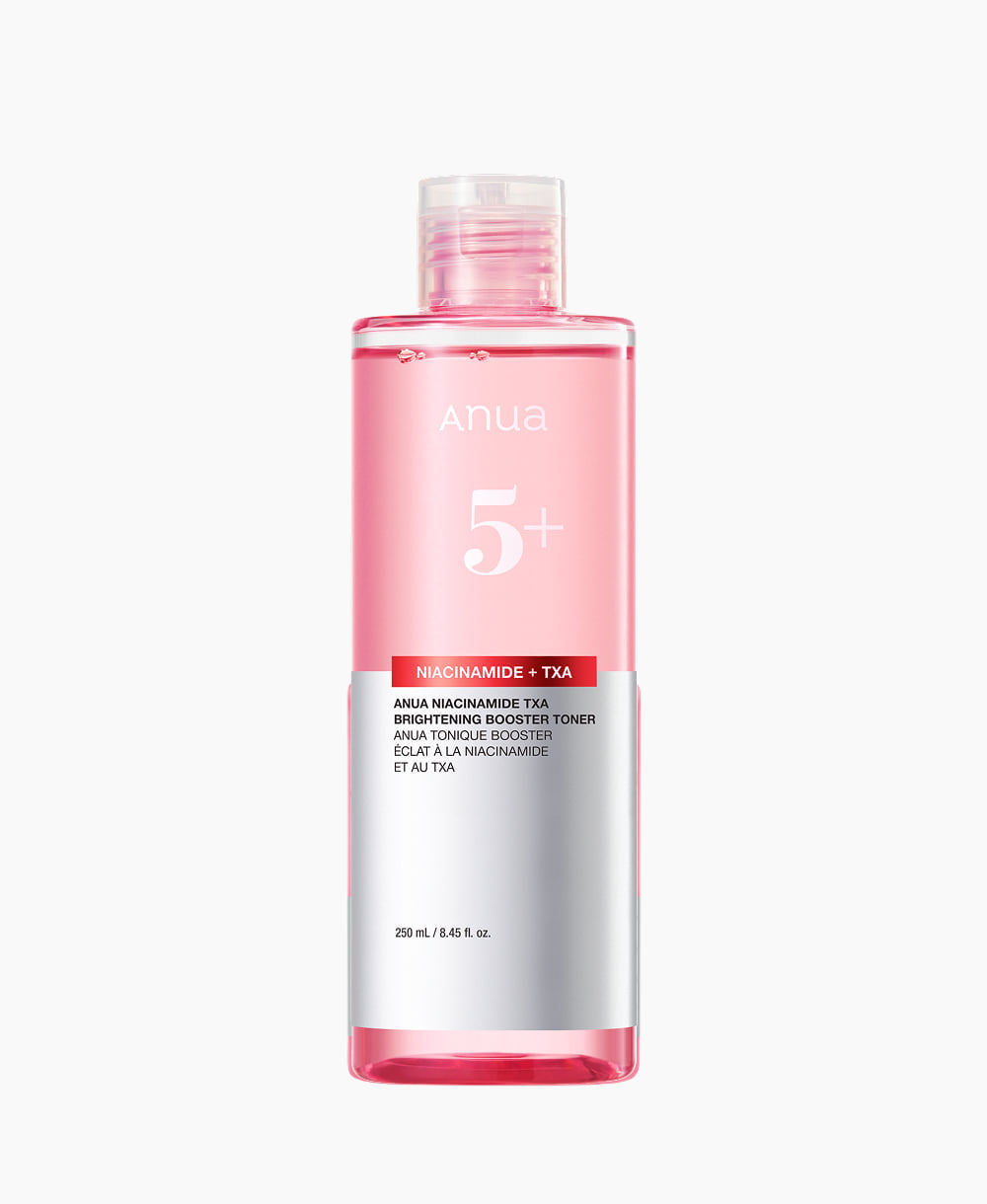 Anua Niacinamide & Tranexamic Acid Brightening Booster Toner in 250 ml Flasche, aufhellender Gesichtstoner, visuell sichtbar