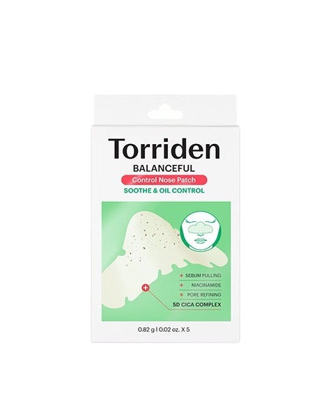 Torriden Balanceful Control Nasen-Porenpatch, 10 Stück, sebumkontrollierende Hautpflege für die Nasenpartie, auf der Haut aufgetragen.