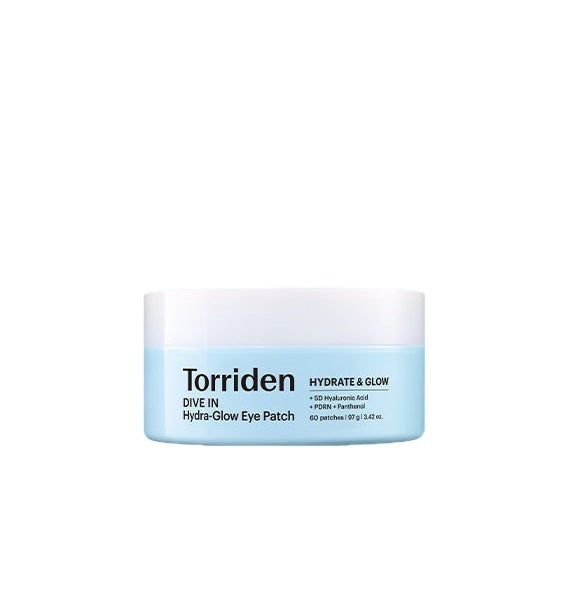 Torriden DIVE IN Hydra-Glow Augenpads, 60 Stück, intensive Augenmasken mit feuchtigkeitsspendender Formel, auf einem weißen Hintergrund