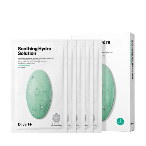 Dr.Jart+ Wasser-Jet beruhigende Hydra Lösung Gesichtsmaske, 25g x 5 Stück, feuchtigkeitsspendende Hautpflege in Beutel