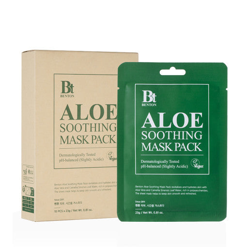 Benton Aloe beruhigende Gesichtsmasken, 10 Stück, feucht und weich, für gepflegte und erfrischte Haut.