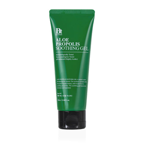 Benton Aloe Propolis Beruhigendes Gel in 100ml, transparente Textur mit Aloe Vera und Propolis, für die Hautpflege.
