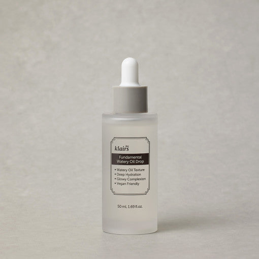 KLAIRS Fundamental Watery Oil Drop, wasserbasiertes Gesichtsöl in 50 ml Flasche, für intensive Hautpflege, Nahaufnahme