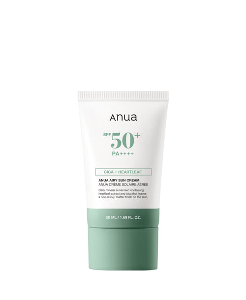 Anua Airy Sun Cream Sonnencreme in 50ml, leichte Textur, UV-Schutz, weiße Verpackung, ideal für Gesicht und Hautschutz