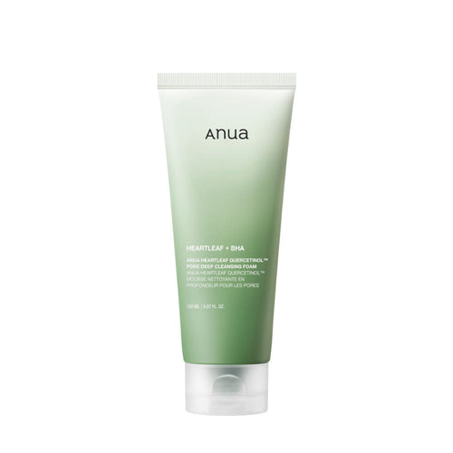 Anua Heartleaf Quercetinol Pore Deep Cleansing Foam, 150 ml, zeigt den tiefenreinigenden Reinigungsschaum in der Flasche