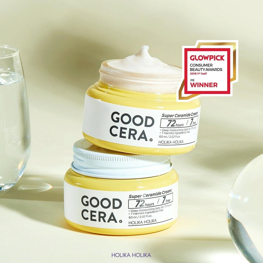 Holika Holika Good Cera Super Ceramide Creme in 60 ml, feuchtigkeitsspendende Gesichtscreme mit Barrierestärkung, sichtbare Textur.